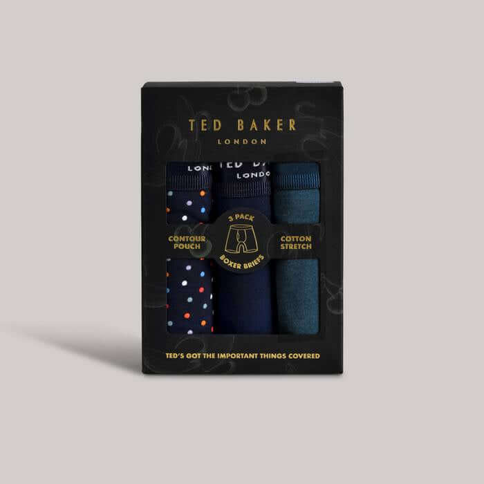 Ted Baker 3 Pack Cotton Stretch Boxer Briefs - Navy / Dotted Print