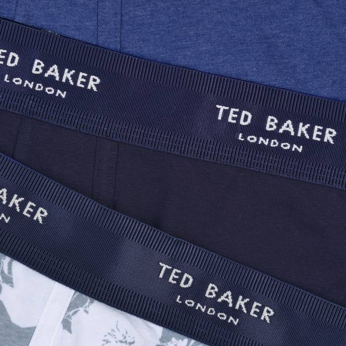 Ted Baker 3 Pack Cotton Stretch Boxer Briefs - Blue / Cobalt / Floral Grey