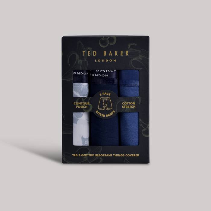 Ted Baker 3 Pack Cotton Stretch Boxer Briefs - Blue / Cobalt / Floral Grey