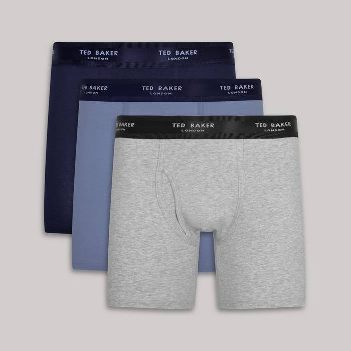 Ted Baker 3 Pack Cotton Stretch Plain Boxer Briefs - Grey / Navy / Blue