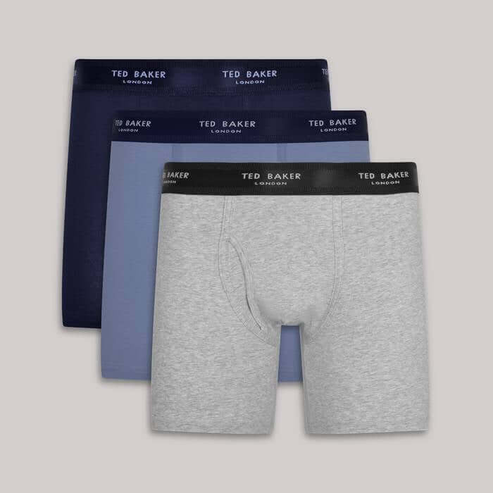 Ted Baker 3 Pack Cotton Stretch Plain Boxer Briefs - Grey / Navy / Blue