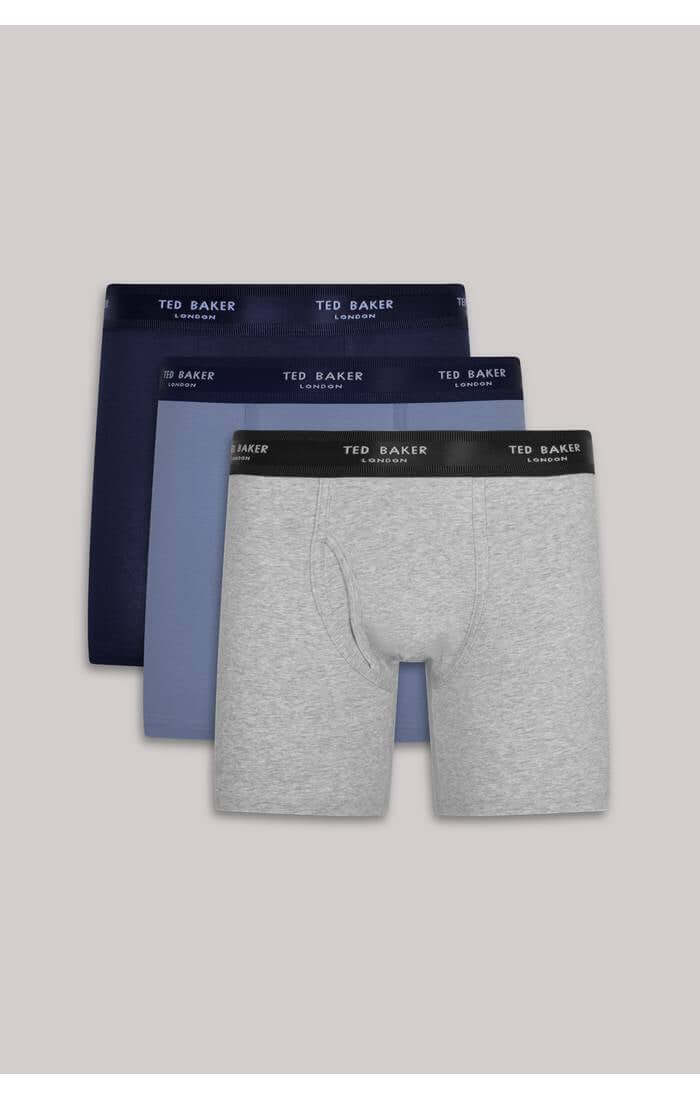 Ted Baker 3 Pack Cotton Stretch Plain Boxer Briefs - Grey / Navy / Blue