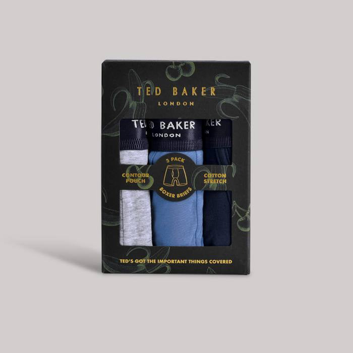 Ted Baker 3 Pack Cotton Stretch Plain Boxer Briefs - Grey / Navy / Blue