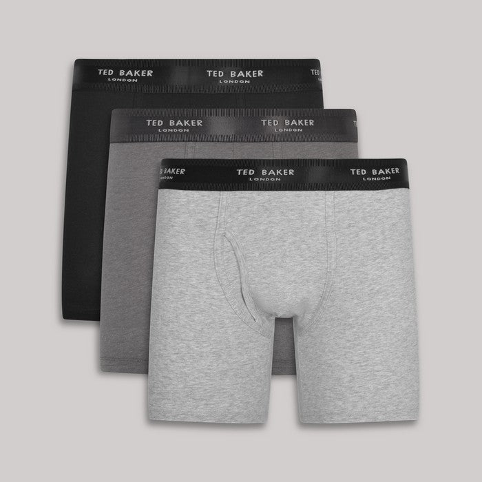 Ted Baker 3 Pack Cotton Stretch Boxer Briefs - Black/Heather/Light Grey