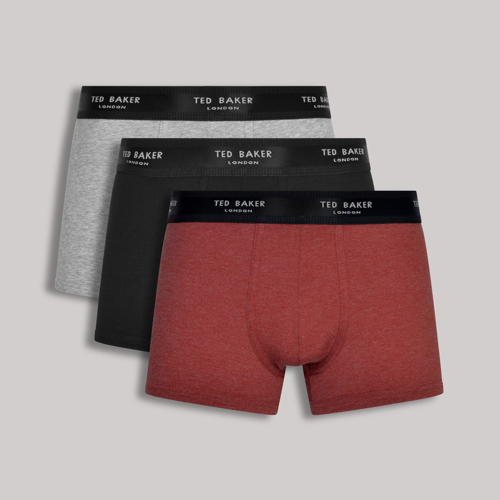 Ted Baker 3 Pack Fashion Cotton Stretch Solid Trunks - Black / Grey / Copper