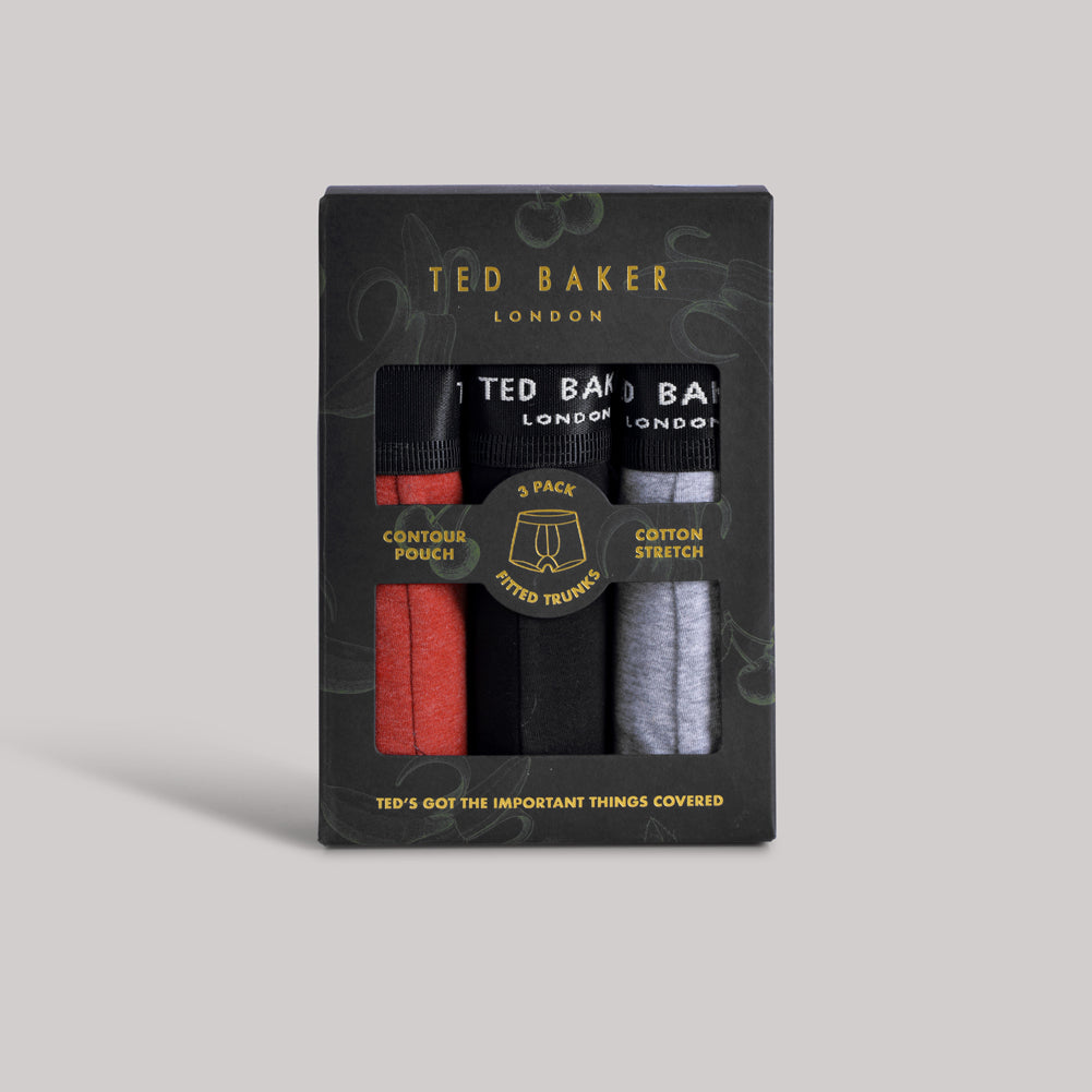 Ted Baker 3 Pack Fashion Cotton Stretch Solid Trunks - Black / Grey / Copper
