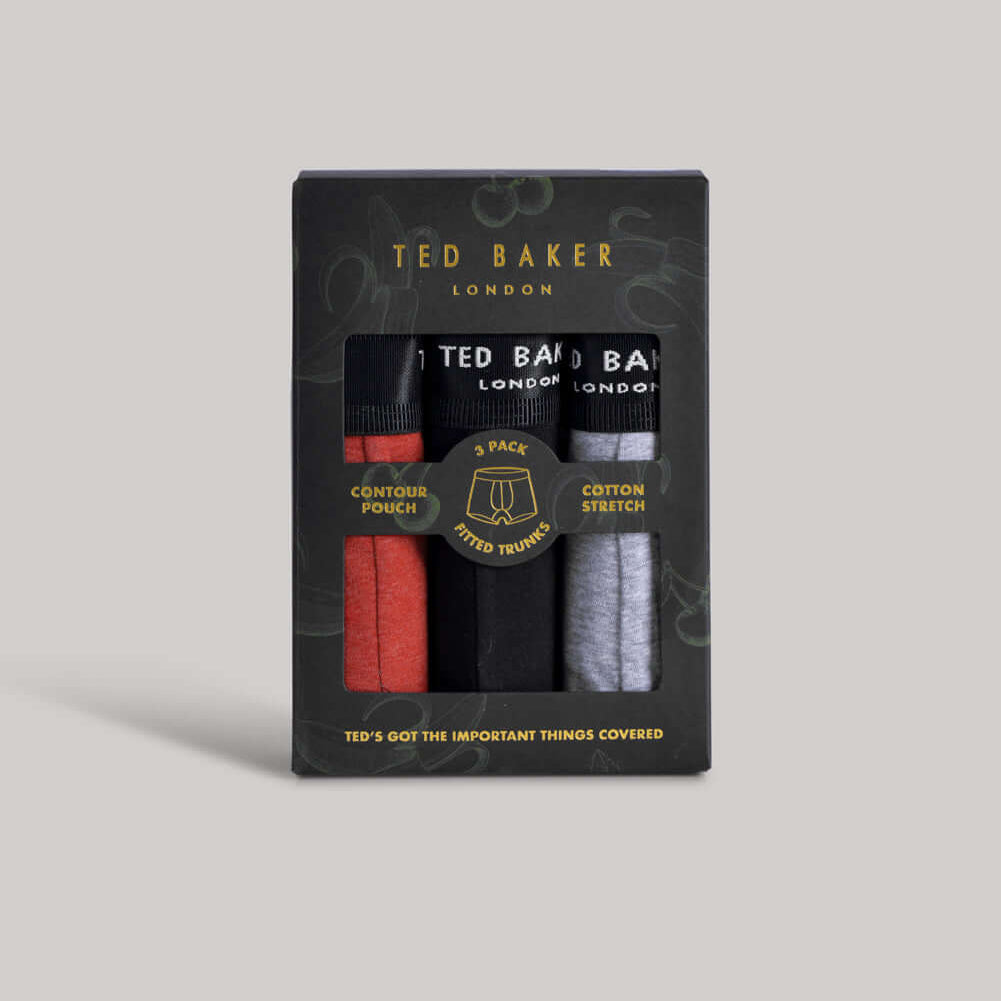 Ted Baker 3 Pack Fashion Cotton Stretch Solid Trunks - Black / Grey / Copper
