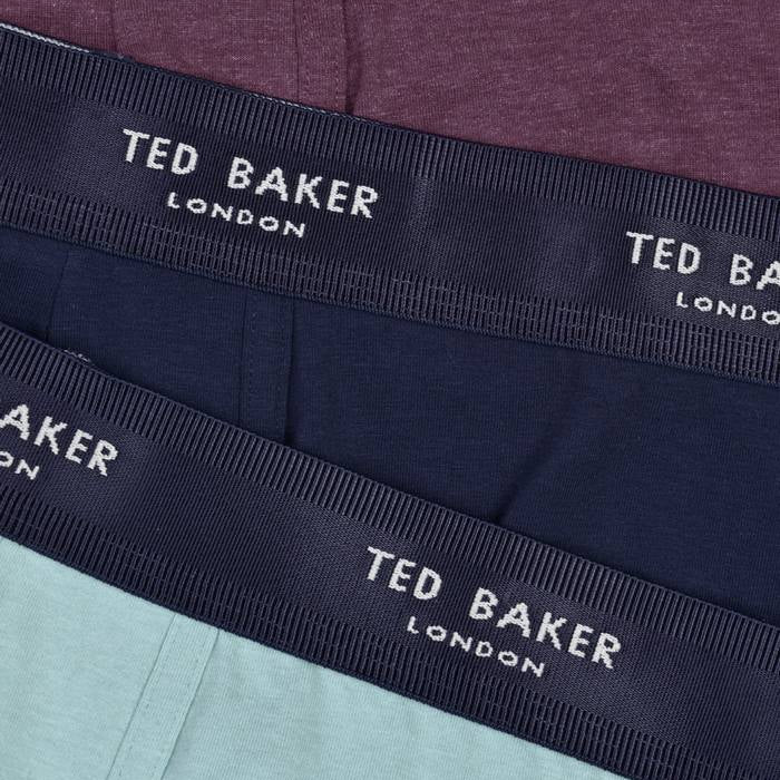 Ted Baker 3 Pack Fashion Cotton Stretch Solid Trunks - Burgundy / Blue / Teal