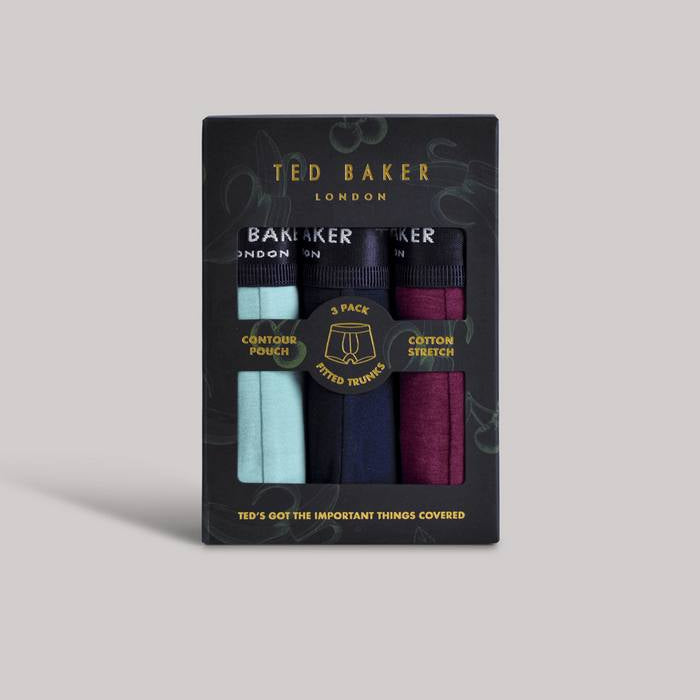 Ted Baker 3 Pack Fashion Cotton Stretch Solid Trunks - Burgundy / Blue / Teal