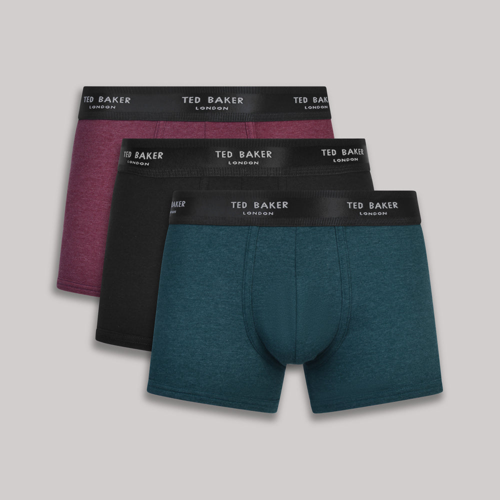Ted Baker 3 Pack Cotton Stretch Fashion Trunks - Royal/Black/Garden