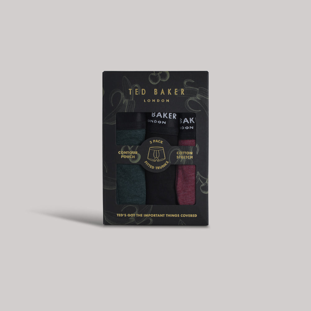 Ted Baker 3 Pack Cotton Stretch Fashion Trunks - Royal/Black/Garden