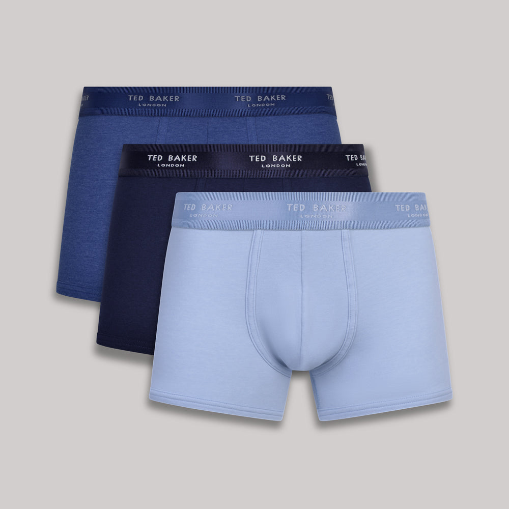 Ted Baker 3 Pack Cotton Stretch Fashion Trunks - Blue/Navy/Fog