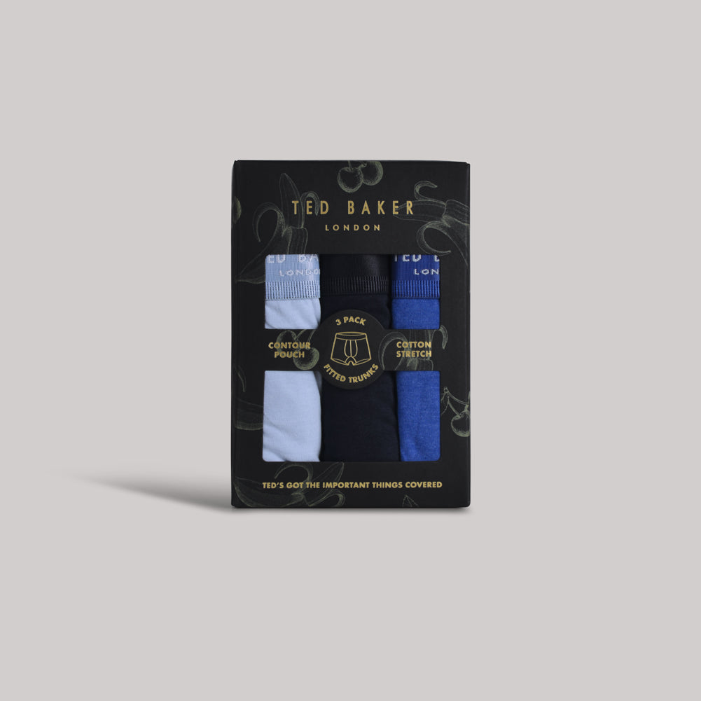 Ted Baker 3 Pack Cotton Stretch Fashion Trunks - Blue/Navy/Fog