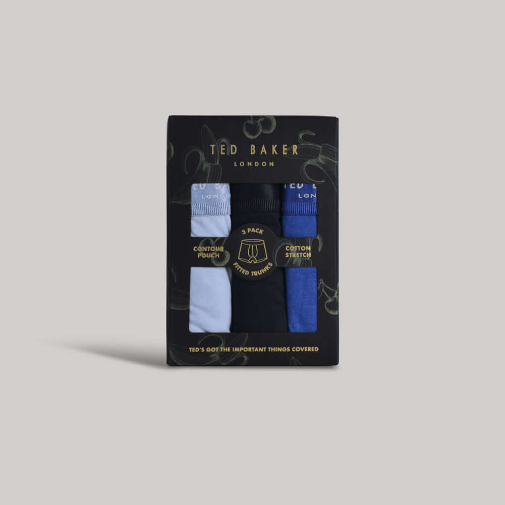 Ted Baker 3 Pack Cotton Stretch Fashion Trunks - Blue/Navy/Fog
