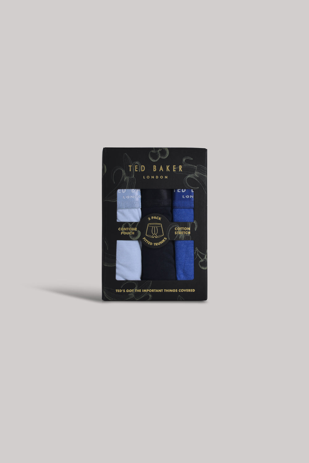 Ted Baker 3 Pack Cotton Stretch Fashion Trunks - Blue/Navy/Fog