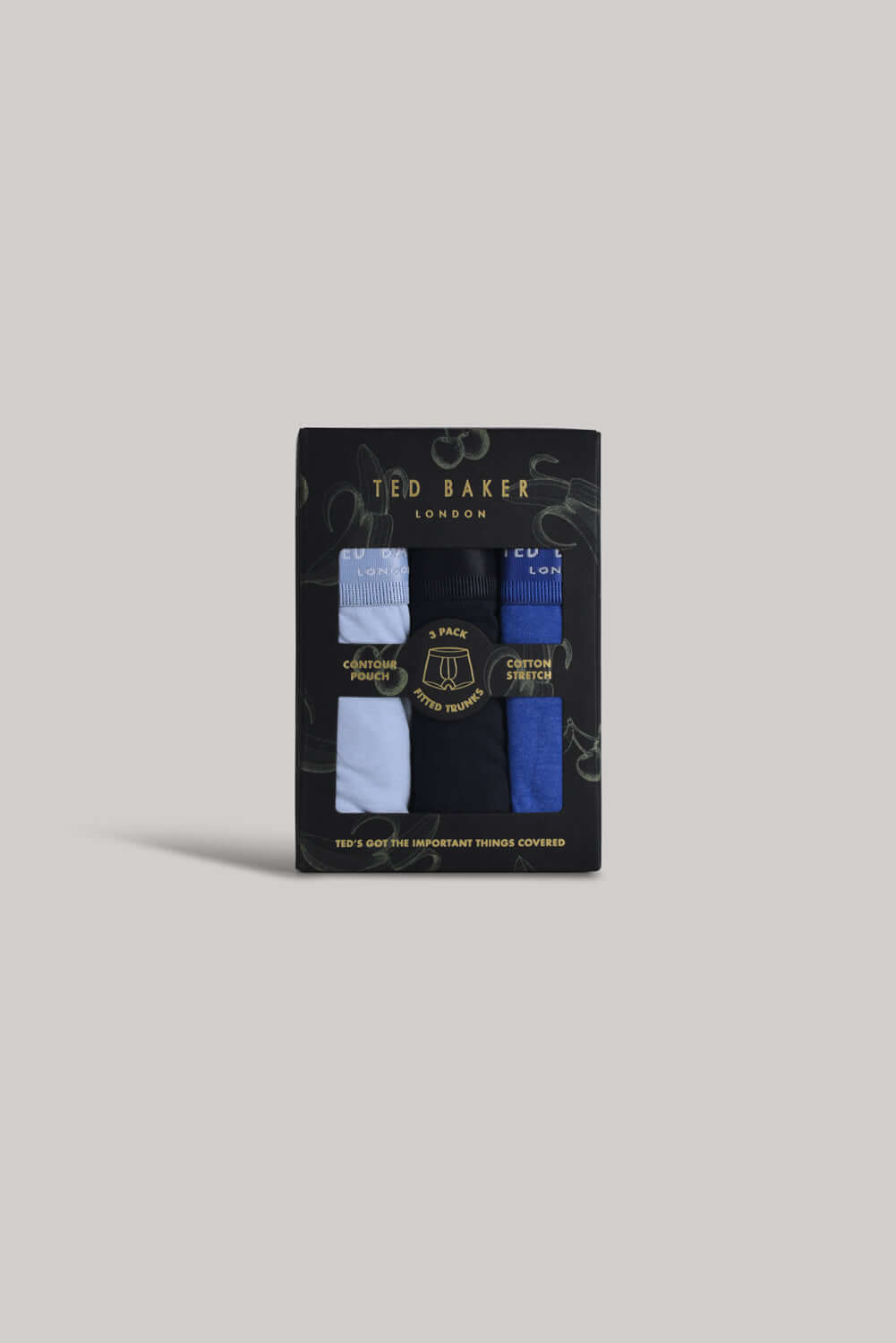 Ted Baker 3 Pack Cotton Stretch Fashion Trunks - Blue/Navy/Fog