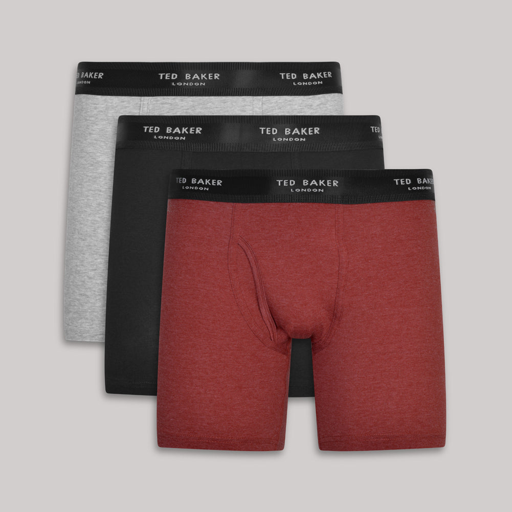 Ted Baker 3 Pack Cotton Stretch Boxer Briefs - Black / Grey Heather / Heena