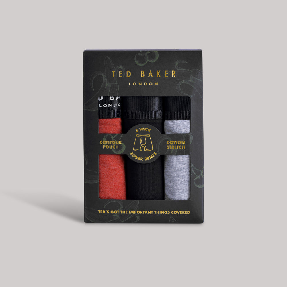 Ted Baker 3 Pack Cotton Stretch Boxer Briefs - Black / Grey Heather / Heena