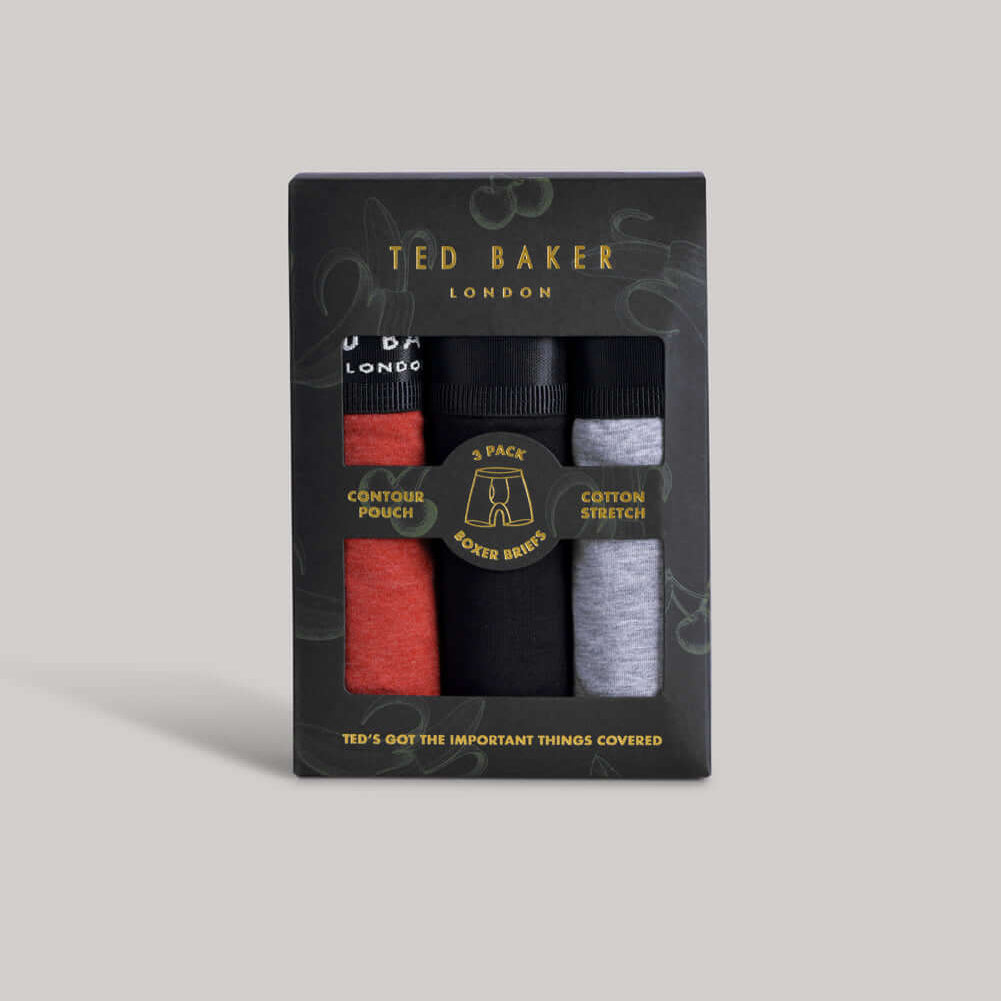 Ted Baker 3 Pack Cotton Stretch Boxer Briefs - Black / Grey Heather / Heena