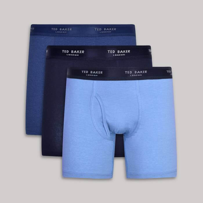 Ted Baker 3 Pack Cotton Stretch Solid Boxer Briefs - Navy / Blue / Cobalt