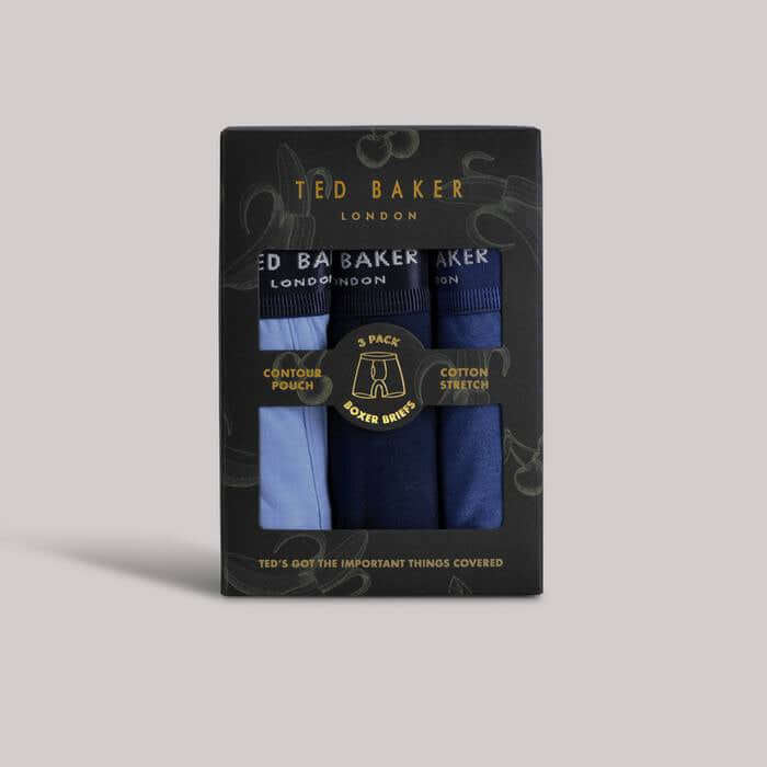 Ted Baker 3 Pack Cotton Stretch Solid Boxer Briefs - Navy / Blue / Cobalt