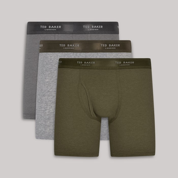 Ted Baker 3 Pack Cotton Stretch Boxer Briefs - Green/Heather/Light Grey