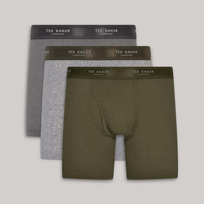 Ted Baker 3 Pack Cotton Stretch Boxer Briefs - Green/Heather/Light Grey