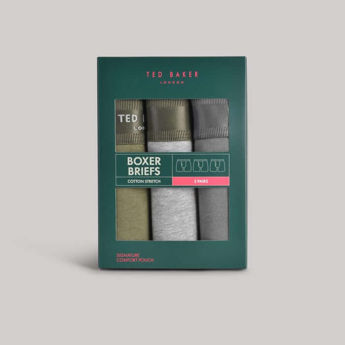 Ted Baker 3 Pack Cotton Stretch Boxer Briefs - Green/Heather/Light Grey