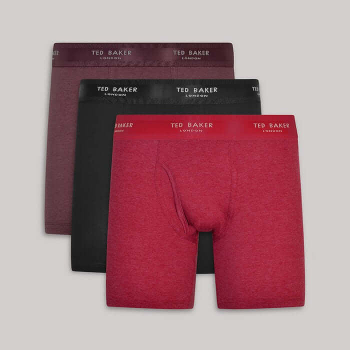 Ted Baker 3 Pack Cotton Stretch Boxer Briefs - Black/Pink/Maroon
