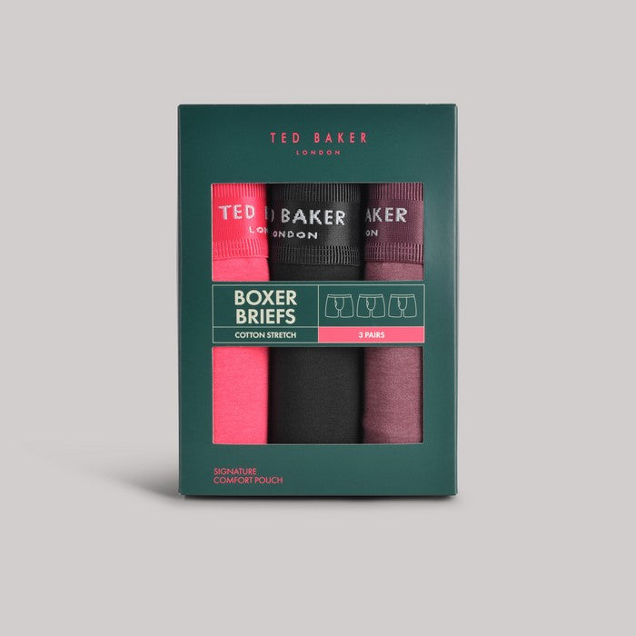 Ted Baker 3 Pack Cotton Stretch Boxer Briefs - Black/Pink/Maroon