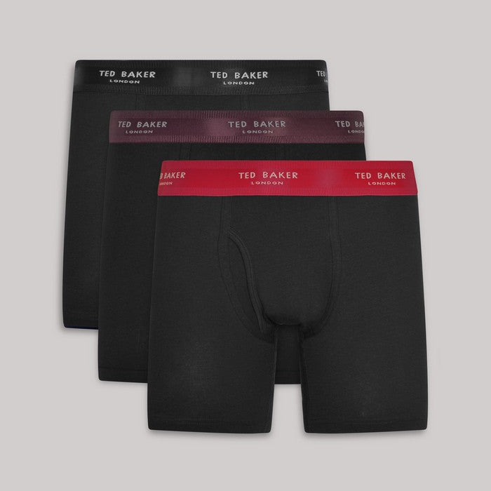 Ted Baker 3 Pack Cotton Stretch Boxer Briefs - Black With Color Waistband