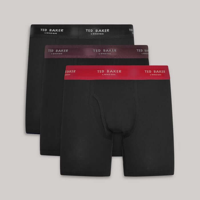 Ted Baker 3 Pack Cotton Stretch Boxer Briefs - Black With Color Waistband