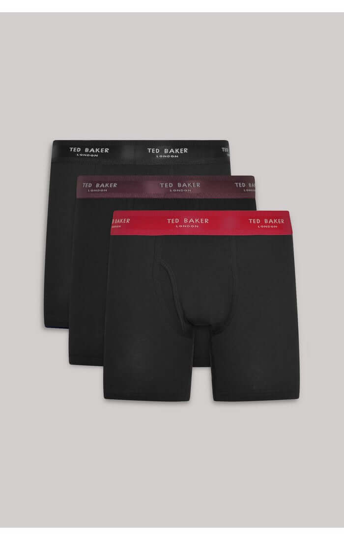 Ted Baker 3 Pack Cotton Stretch Boxer Briefs - Black With Color Waistband