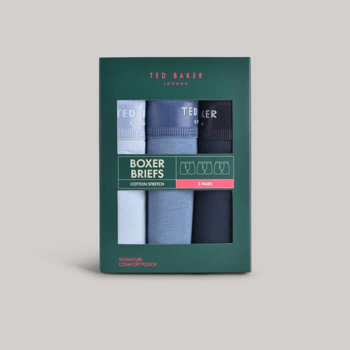 Ted Baker 3 Pack Cotton Stretch Boxer Briefs - Blue/Navy/Light Blue
