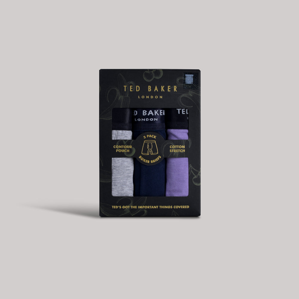 Ted Baker 3 Pack Cotton Stretch Boxer Briefs - Purple/Navy/Grey