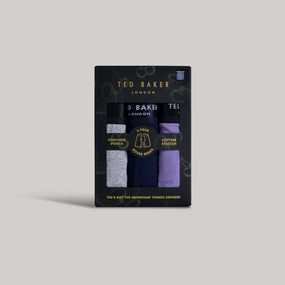 Ted Baker 3 Pack Cotton Stretch Boxer Briefs - Purple/Navy/Grey