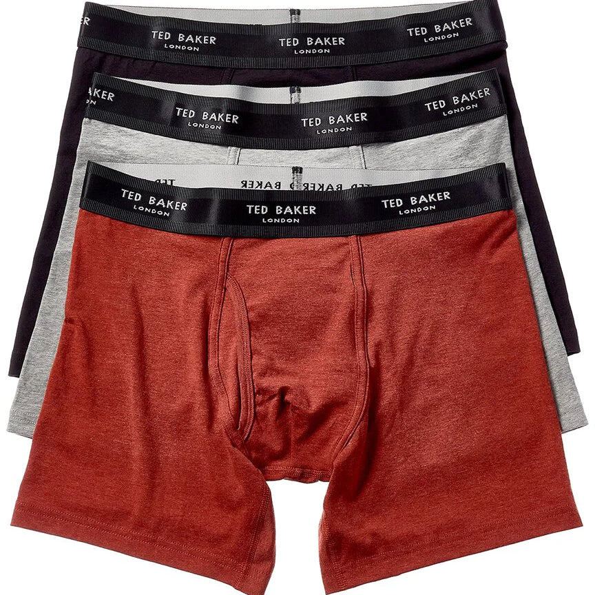 Ted Baker 3 Pack Cotton Stretch Boxer Briefs - Black / Grey Heather / Heena