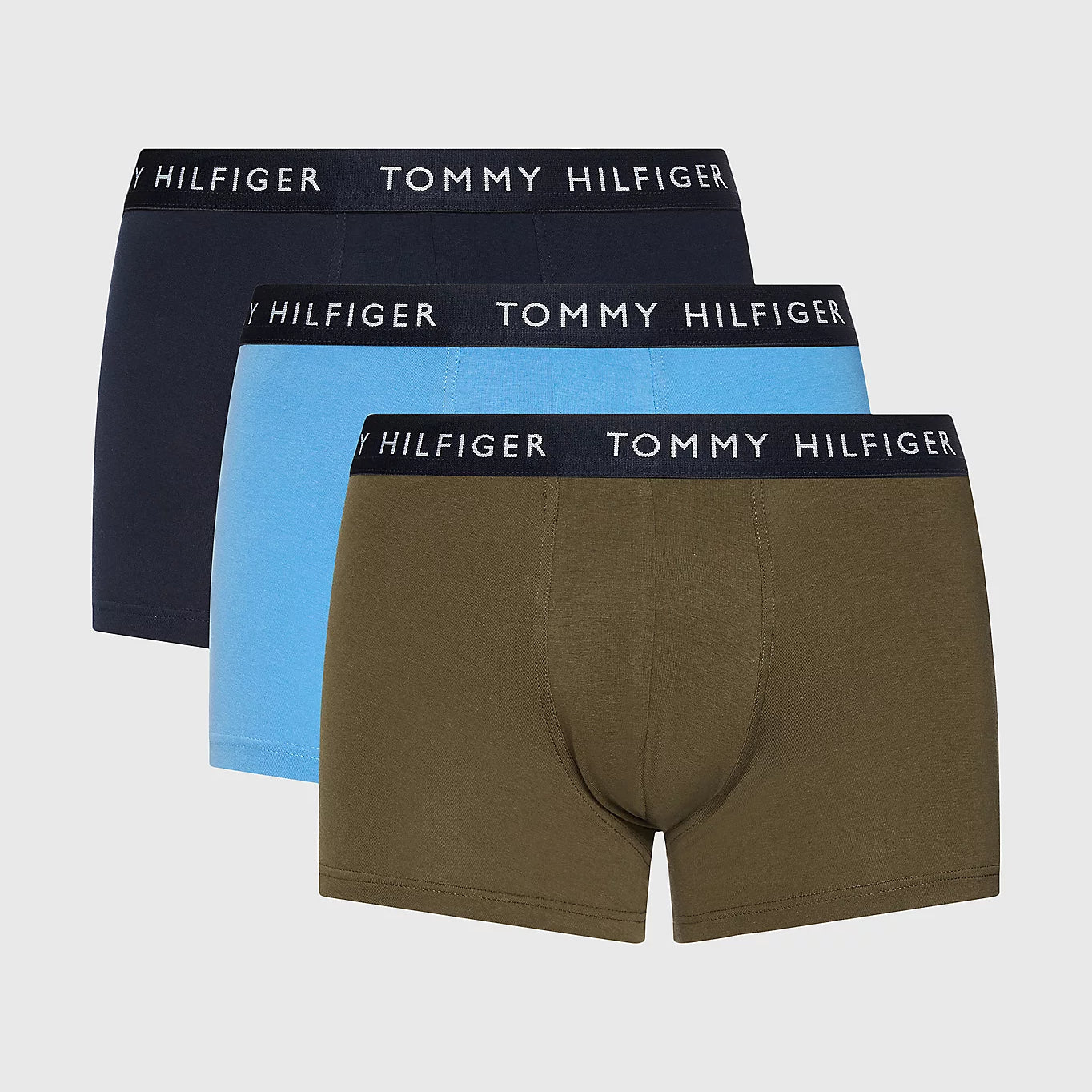 Tommy Hilfiger 3- Pack Essential Logo Waistband Trunks - Army Green/Hydr Blue/Desert Sky