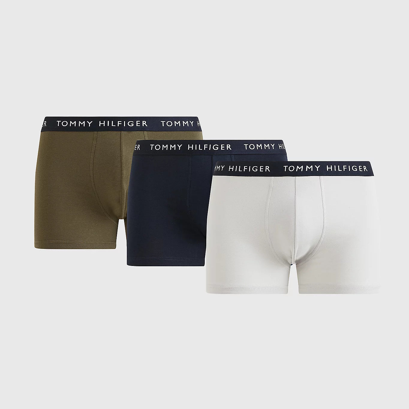 Tommy Hilfiger 3- Pack Essential Logo Waistband Trunks - Desert Sky/Light Cast/Army Green