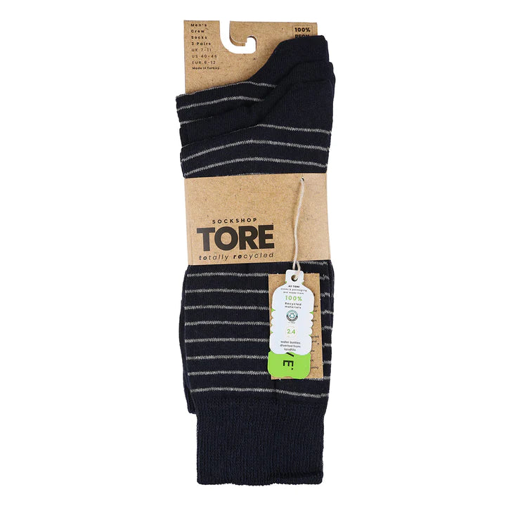 Tore Totally Recycled 100%Men's Fine Stripes 3 Pack Crew Socks