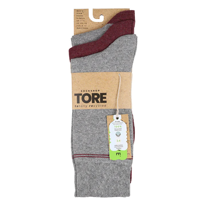 Tore Totally Recycled 100% Men's Placement Stripe Socks - 3 Pairs