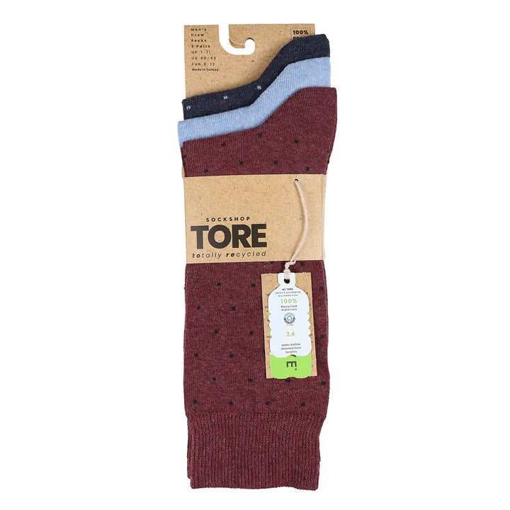 Tore Totally Recycled 100% Men's Multi Colour Pin Dots Crew Socks - 3 Pairs Size (7-11)