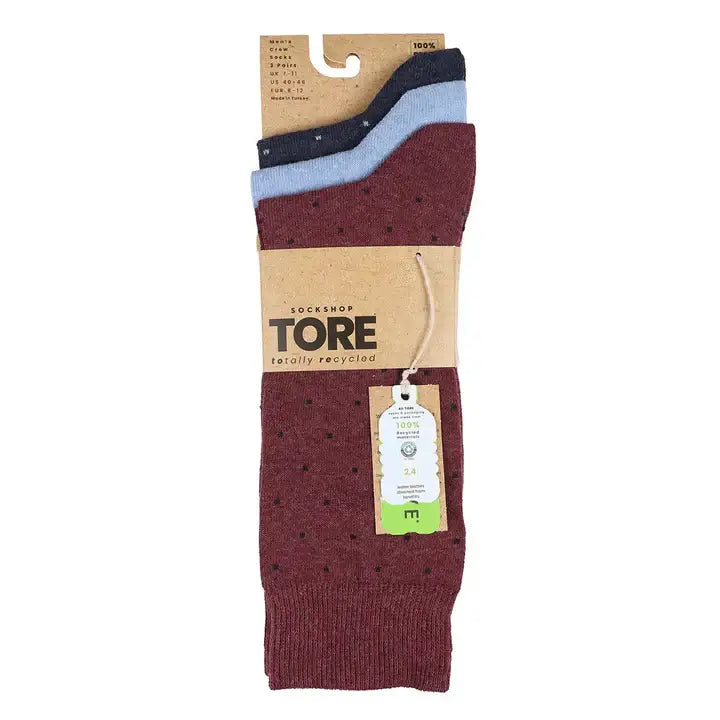 Tore Totally Recycled 100% Men's Multi Colour Pin Dots Crew Socks - 3 Pairs Size (7-11)