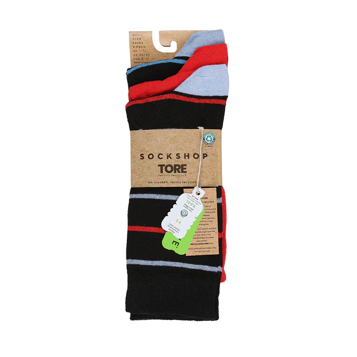 Tore Totally Recycled 100% Men's Fashion Stripes 3 Pack Crew Socks