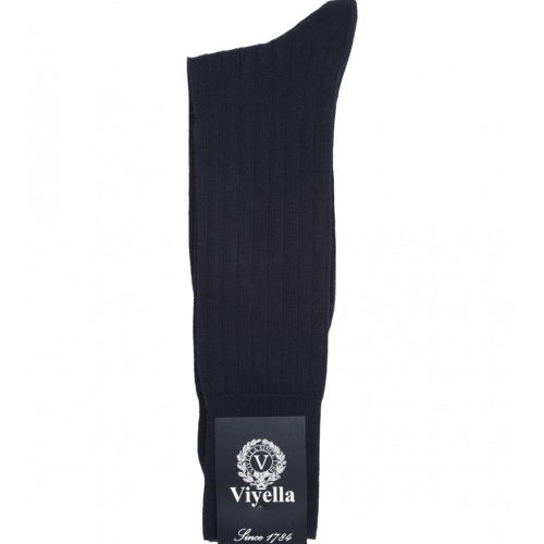 Viyella Men’s Short Merino Wool Socks – Ribbed, Hand Linked Toe, Navy