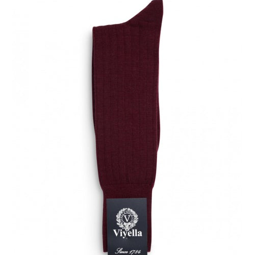 Viyella Men’s Short Merino Wool Socks – Ribbed, Hand Linked Toe, Mulberry
