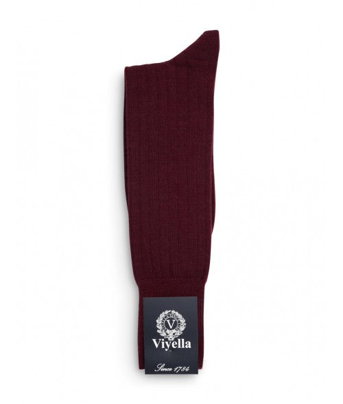 Viyella Men’s Short Merino Wool Socks – Ribbed, Hand Linked Toe, Mulberry