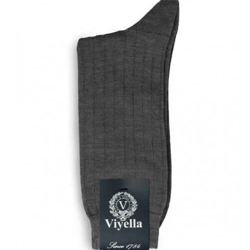 Viyella Men’s Short Merino Wool Socks – Ribbed, Hand Linked Toe, Mid Grey