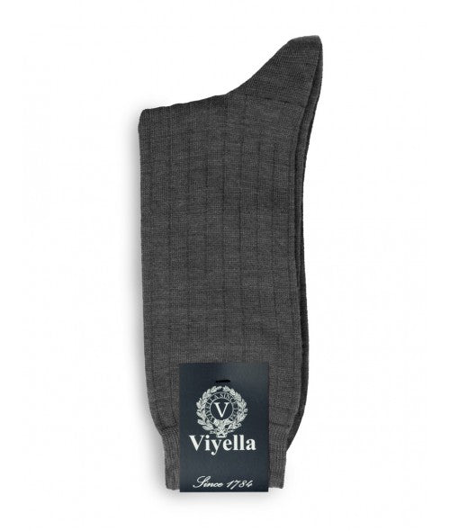 Viyella Men’s Short Merino Wool Socks – Ribbed, Hand Linked Toe, Mid Grey