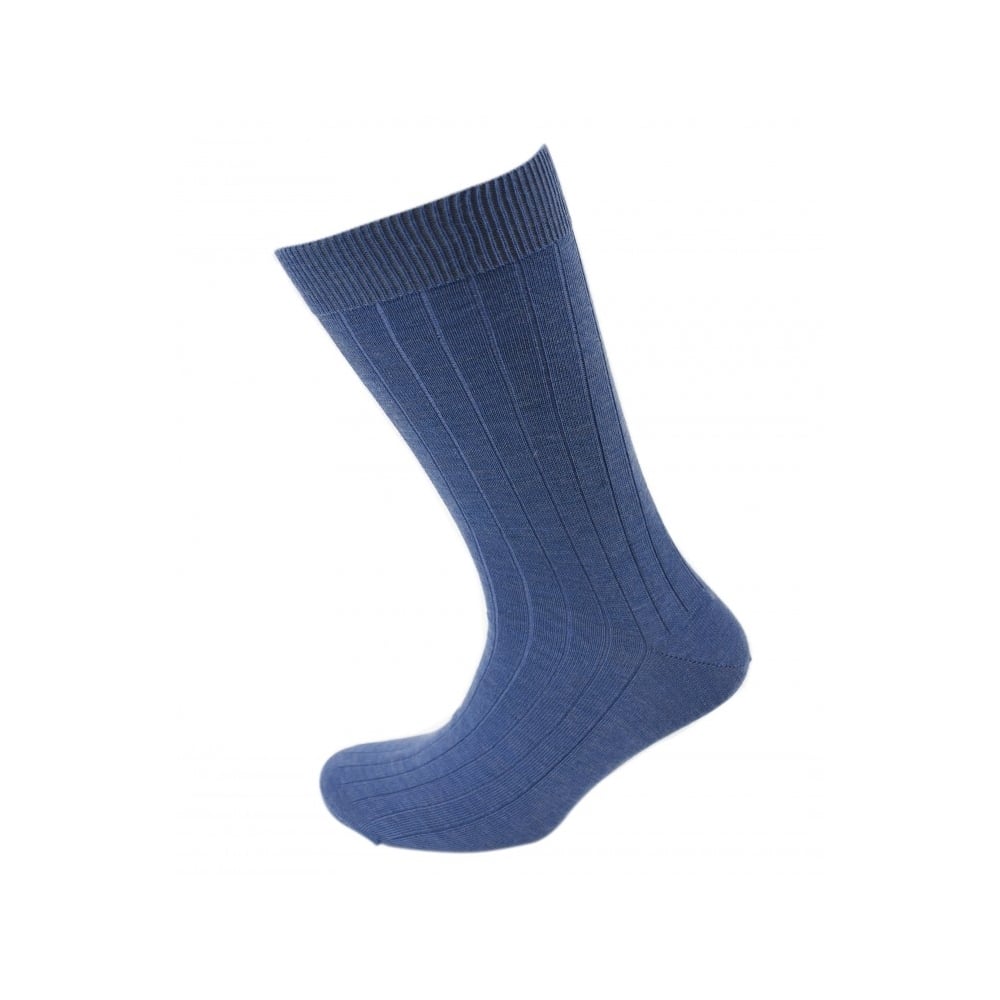 Viyella Men’s Short Merino Wool Socks – Ribbed, Hand Linked Toe, Airforce